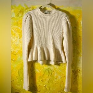 Le Marie off white peplum sweater 100% Shetland wool XS never worn